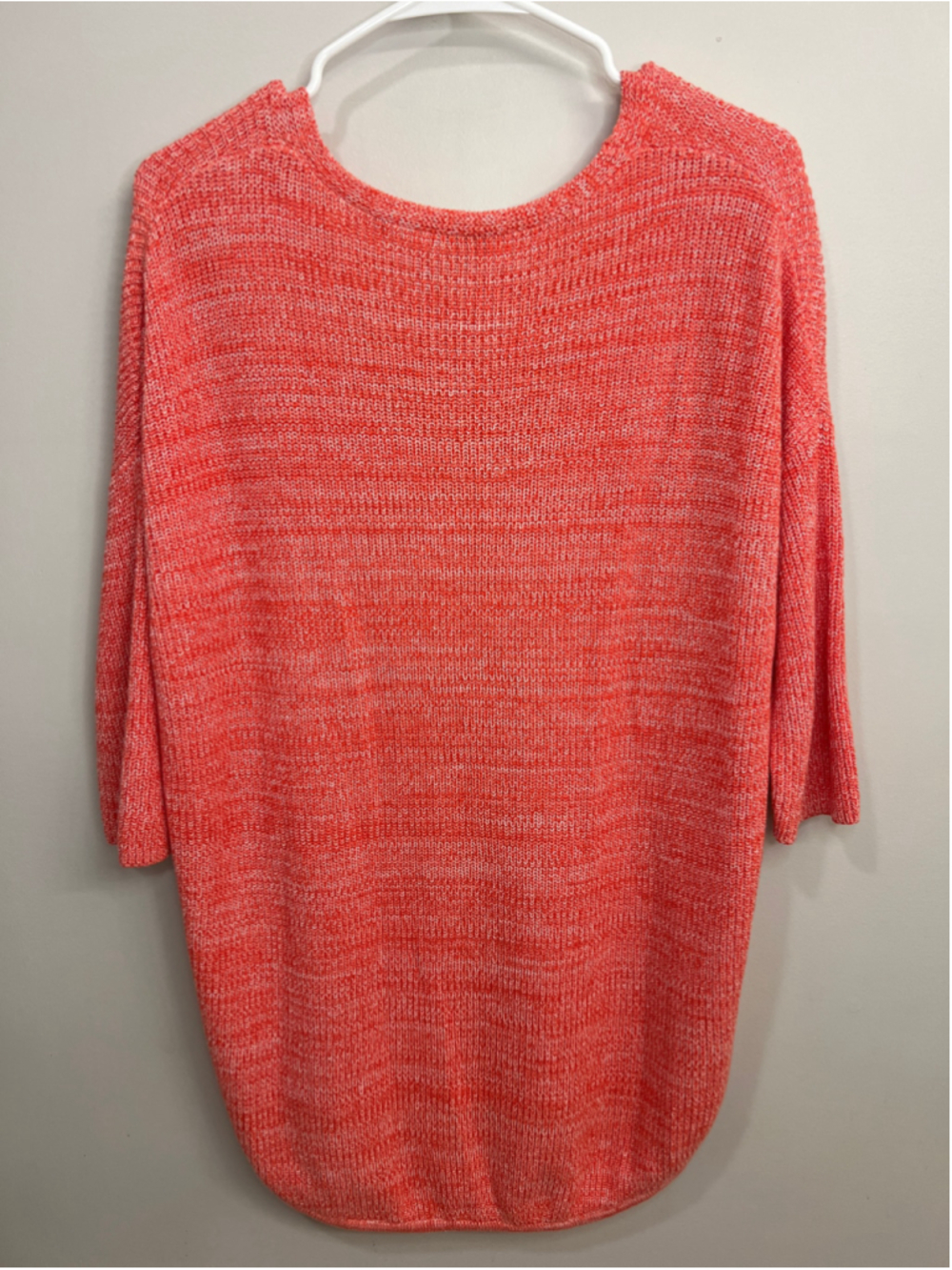 Express London Tunic Sweater Medium Coral Pink Marled Open Knit Deep V-Neck M